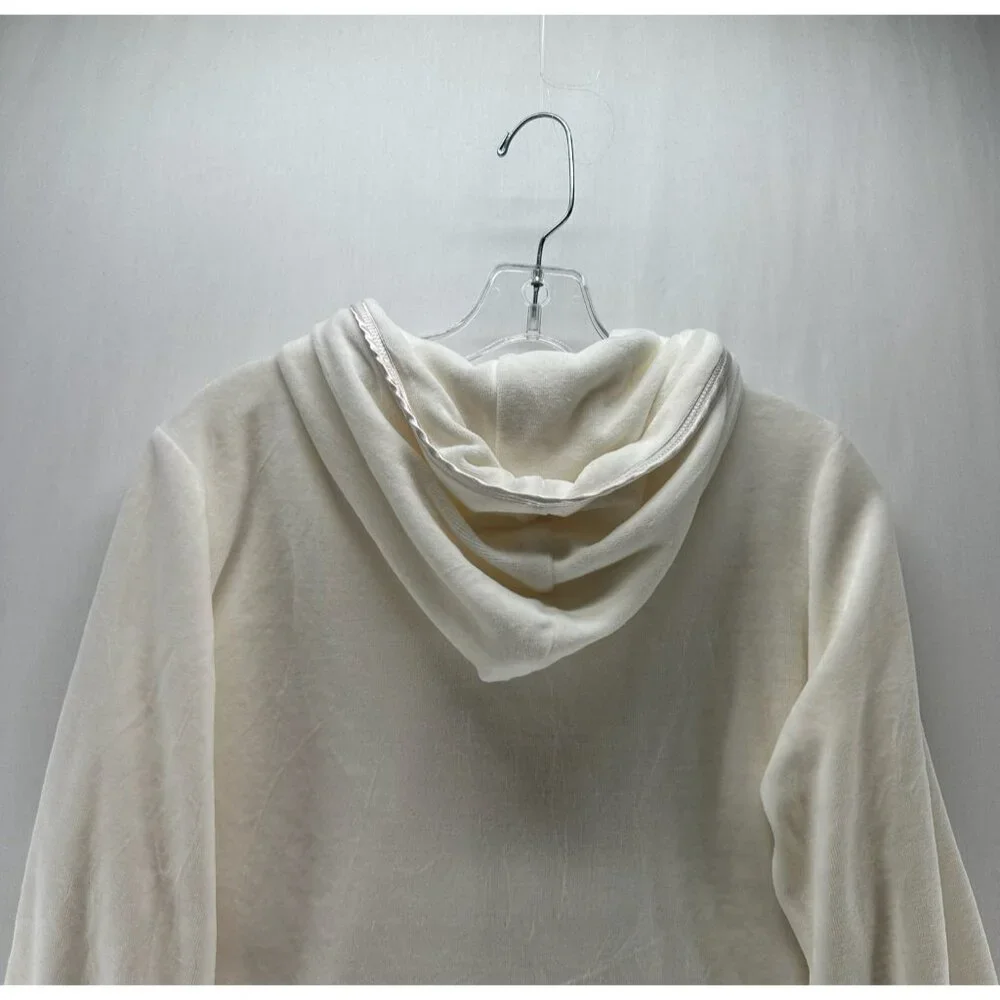 Izod Movement Velour Full-zip Hooded Sweatshirt Women L Stretch Pocket Off White - Picture 6 of 12